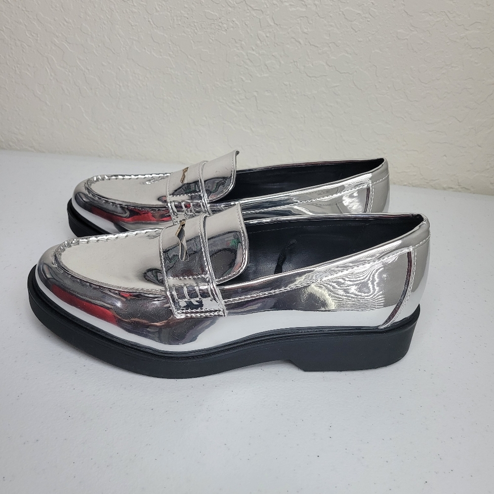 Worthington Ellen Patent Leather Silver Loafers